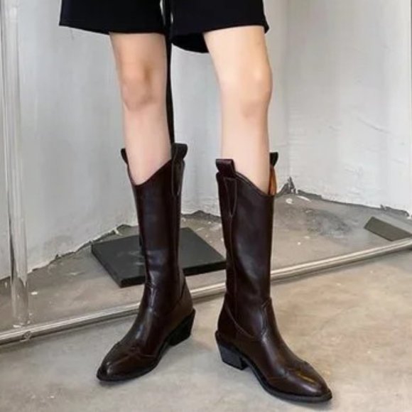 Pointed Toe Chunky Heel Boots Vintage Western Cowboy Rider Boots - Picture 1 of 3